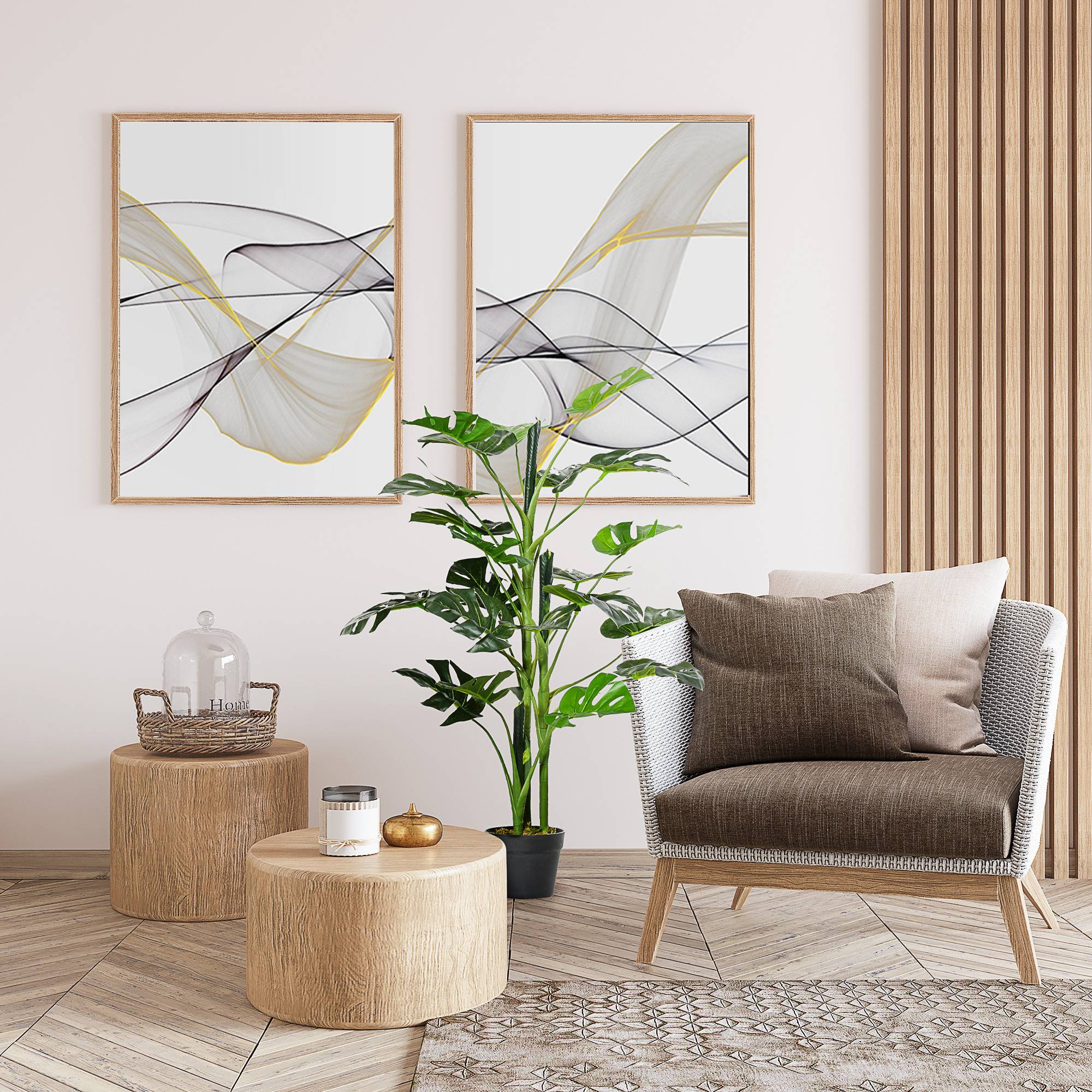 Plante artificielle modèle Monstera avec 21 feuilles en pot ciment, intérieur ou extérieur, dim. Ø16 x 100H cm - Image 4