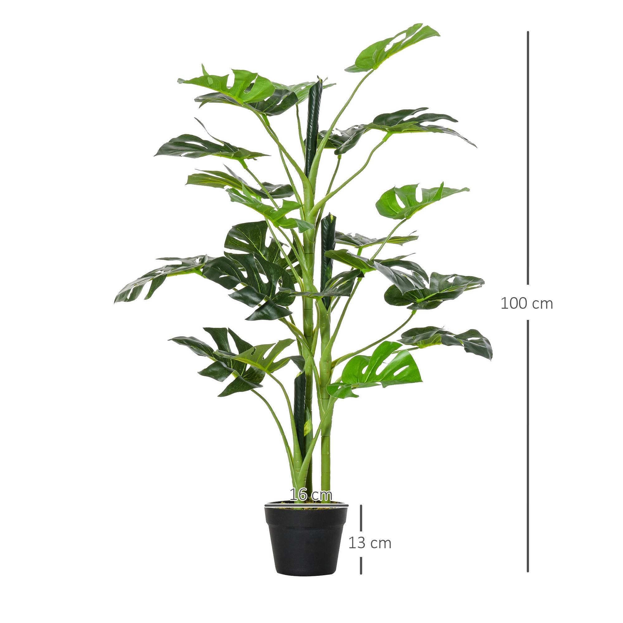 Plante artificielle modèle Monstera avec 21 feuilles en pot ciment, intérieur ou extérieur, dim. Ø16 x 100H cm - Image 5