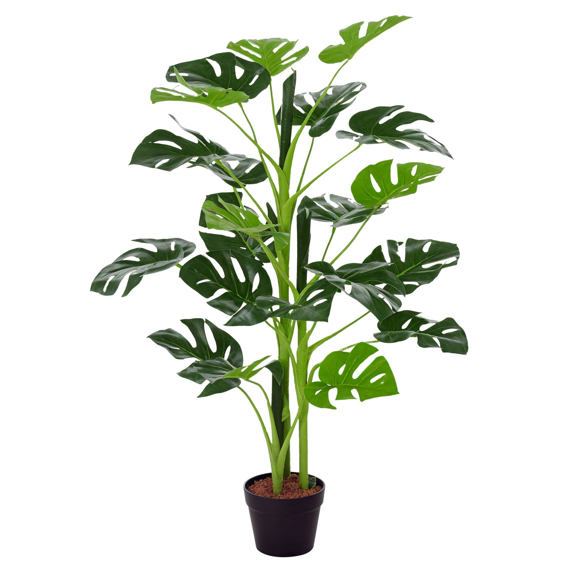 Plante artificielle modèle Monstera avec 21 feuilles en pot ciment, intérieur ou extérieur, dim. Ø16 x 100H cm