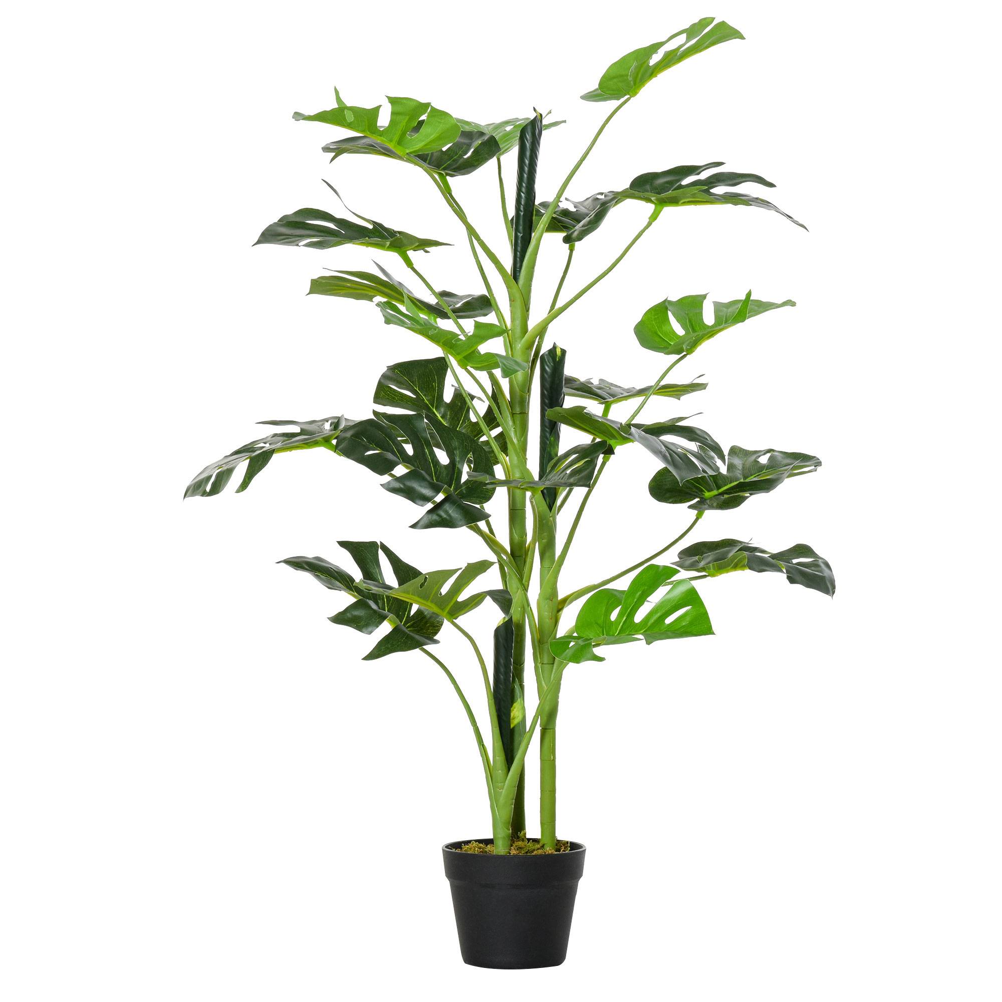 Plante artificielle modèle Monstera avec 21 feuilles en pot ciment, intérieur ou extérieur, dim. Ø16 x 100H cm - Image 2