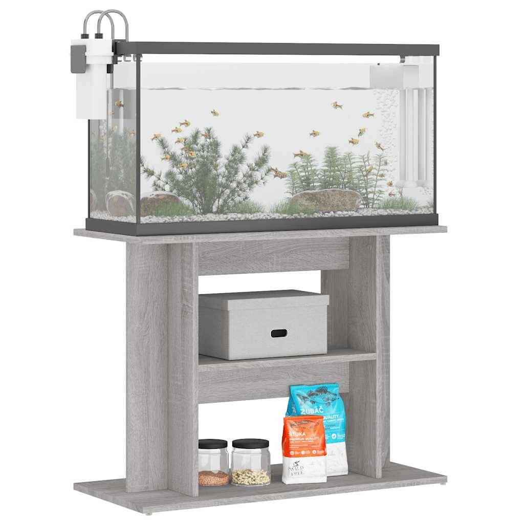 Meuble Aquarium Bois d'Ingénierie Support Rangement 80x35x60cm Gris Sonoma - ComfortXL Outdoor Living - Image 3