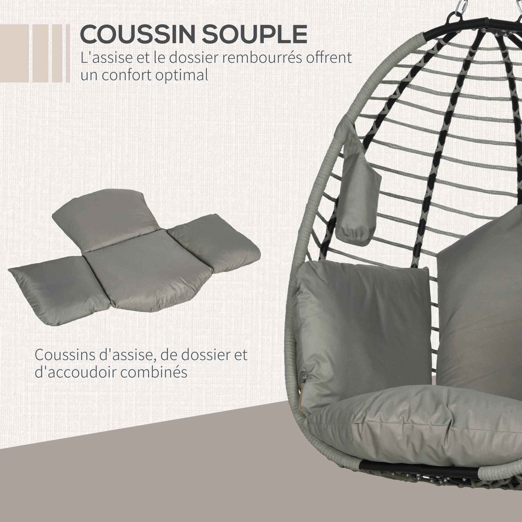Fauteuil œuf suspendu acier 110 x 100 x 188 cm - PANGIVO - Image 8