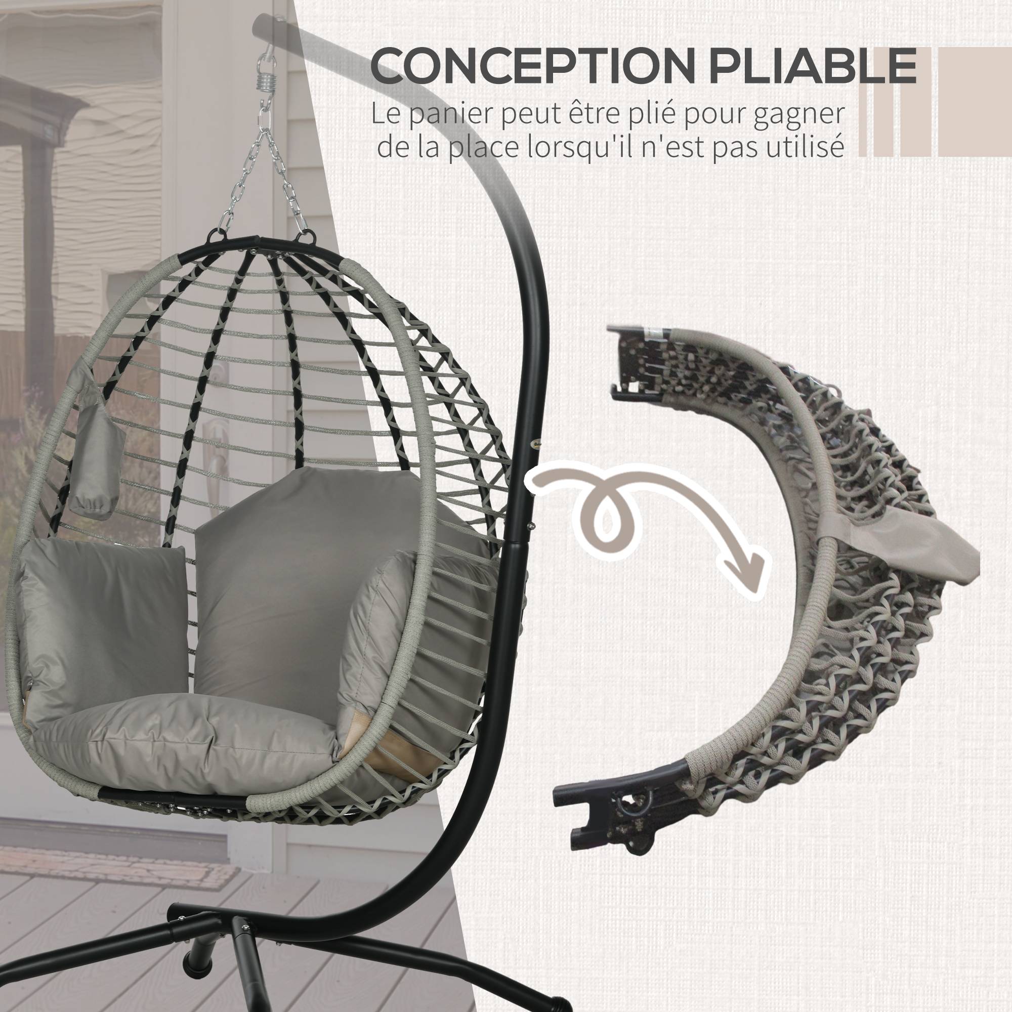 Fauteuil œuf suspendu acier 110 x 100 x 188 cm - PANGIVO - Image 7