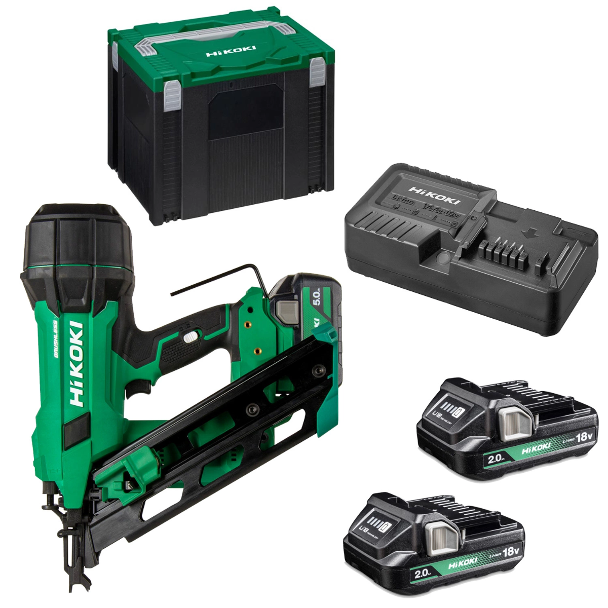 Cloueur de charpente 50-90 mm 18V Brushless - Tête en D bande papier + 2x Batteries 18V 5.0 Ah + Chargeur rapide en coffret HitCase IV - HIKOKI - NR18 - Image 2