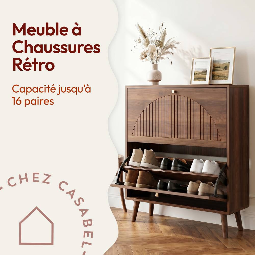 Meuble à Chaussures 2 Abattants, 16 Paires, Bois foncé CASABEL - Image 3