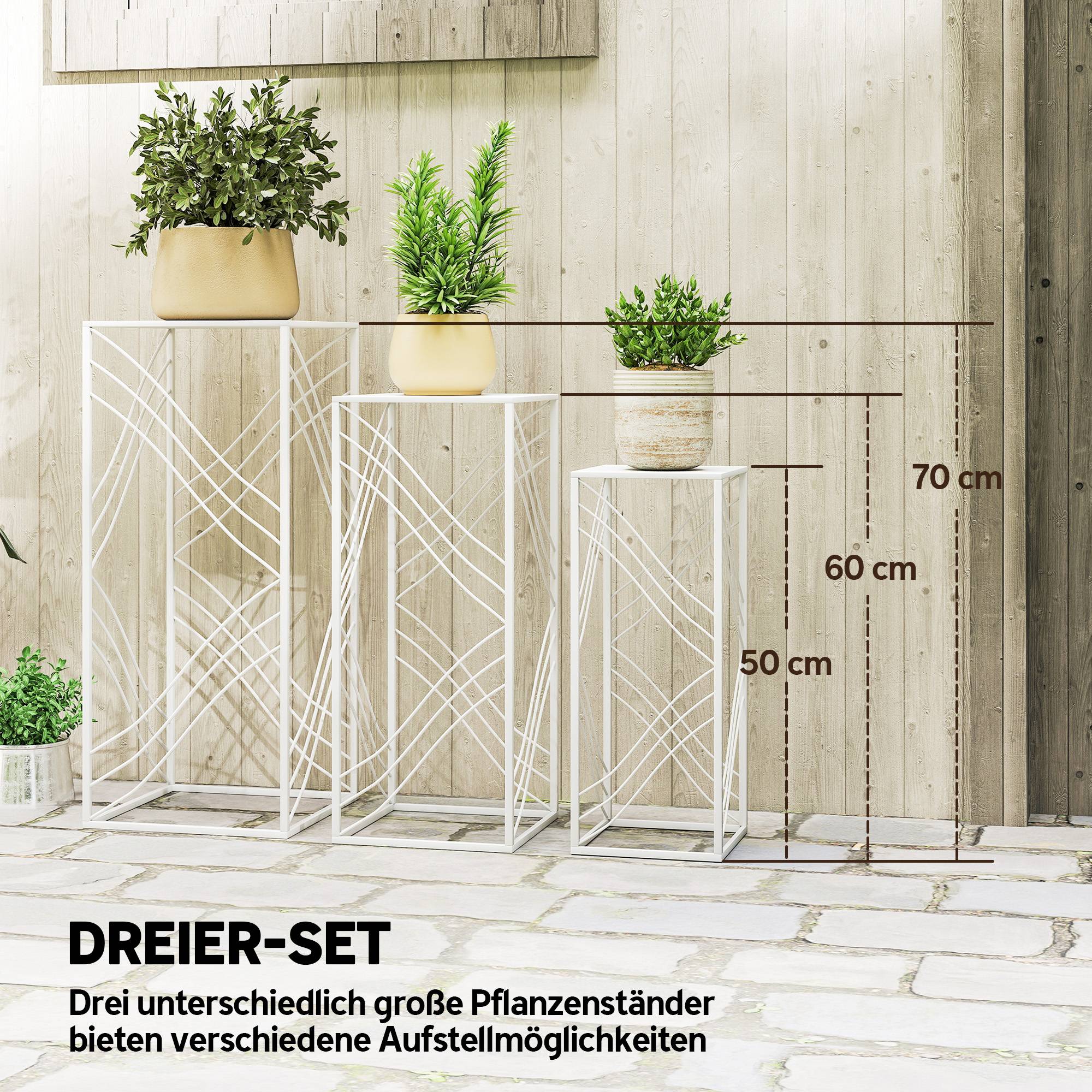 Lot de 3 supports plantes métal intérieur extérieur gigognes empilables 30x70 cm blanc - ComfortXL Outdoor Living - Image 6