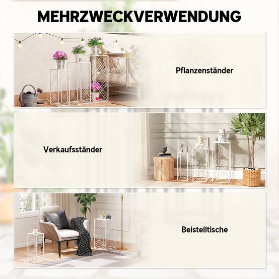 Lot de 3 supports plantes métal intérieur extérieur gigognes empilables 30x70 cm blanc - ComfortXL Outdoor Living - Image 9