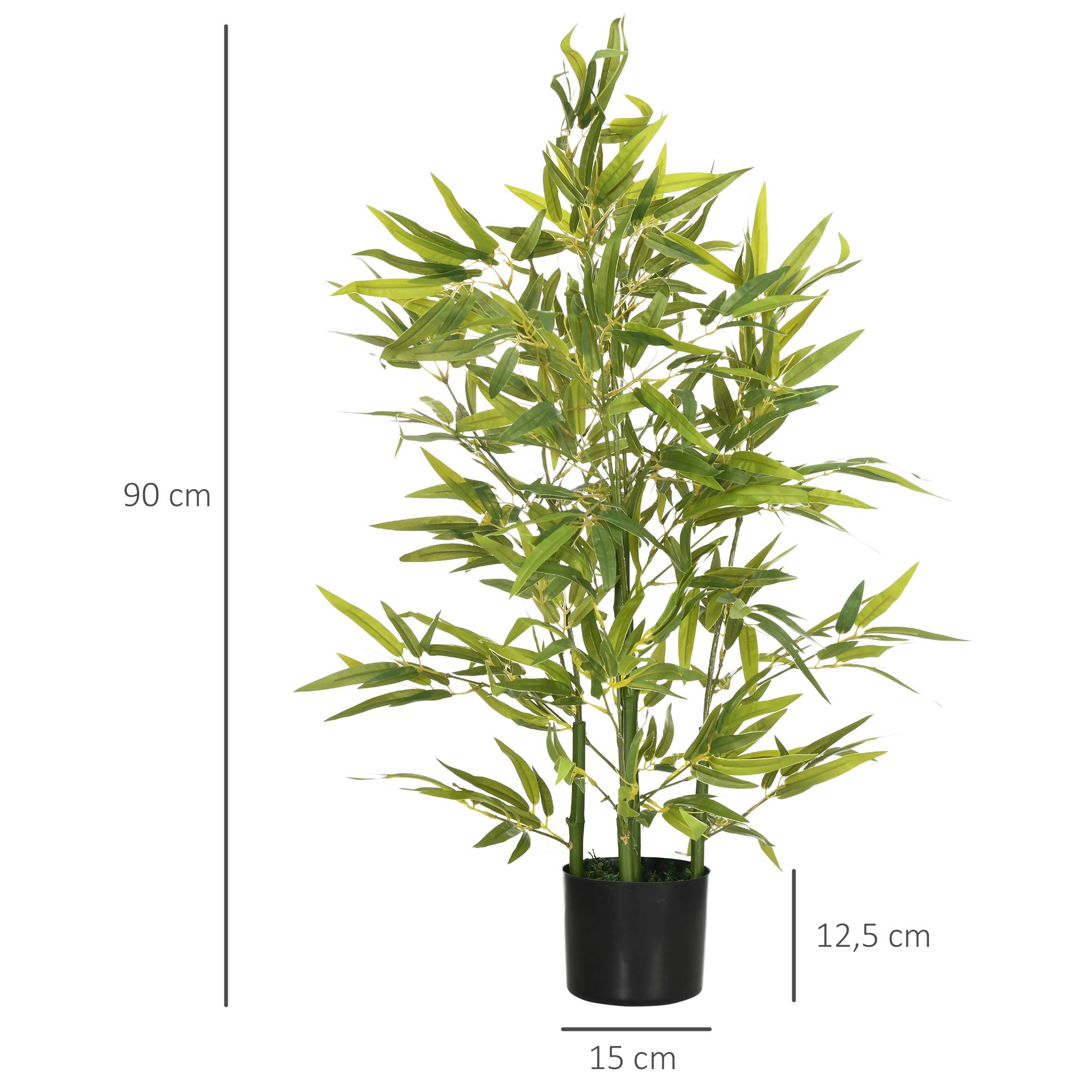 Bambou artificiel de 90 cm avec pot et tiges réalistes, arbre synthétique d'intérieur pour la décoration intérieure Ø15 x 90 cm, vert - Image 5