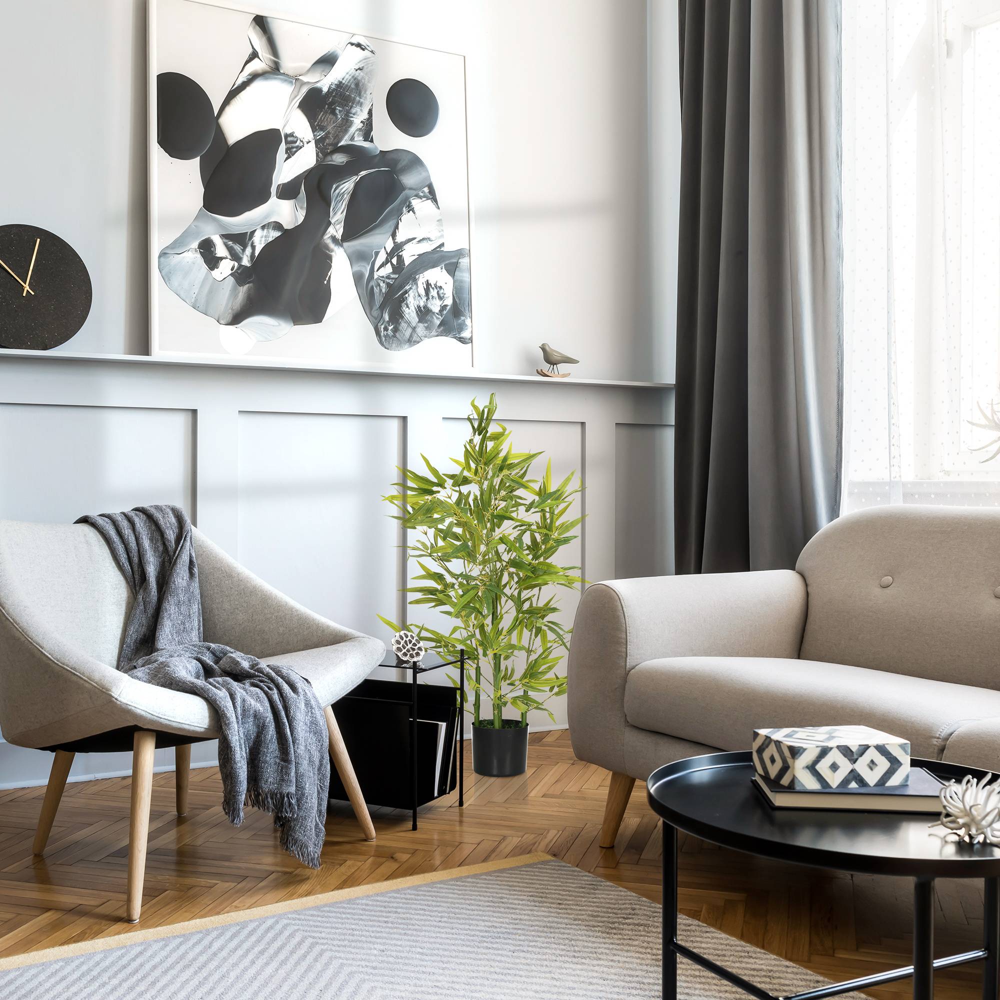 Bambou artificiel de 90 cm avec pot et tiges réalistes, arbre synthétique d'intérieur pour la décoration intérieure Ø15 x 90 cm, vert - Image 4