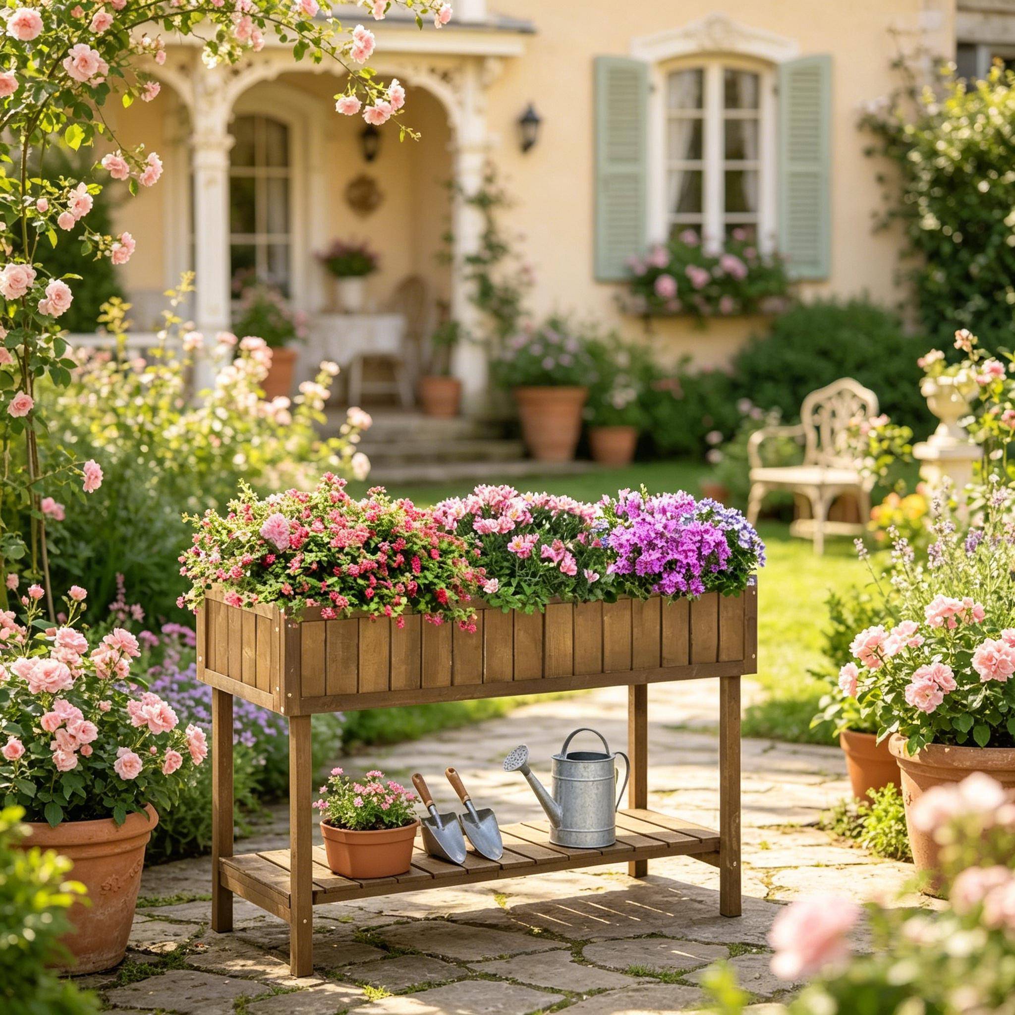 ComfortXL - Carré potager surélevé en bois de sapin pour jardinage debout avec étagère 110 x 56 x 76 cm - ComfortXL Outdoor Living - Image 1