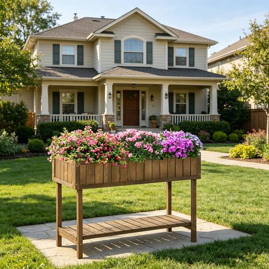 ComfortXL - Carré potager surélevé en bois de sapin pour jardinage debout avec étagère 110 x 56 x 76 cm - ComfortXL Outdoor Living - Image 3