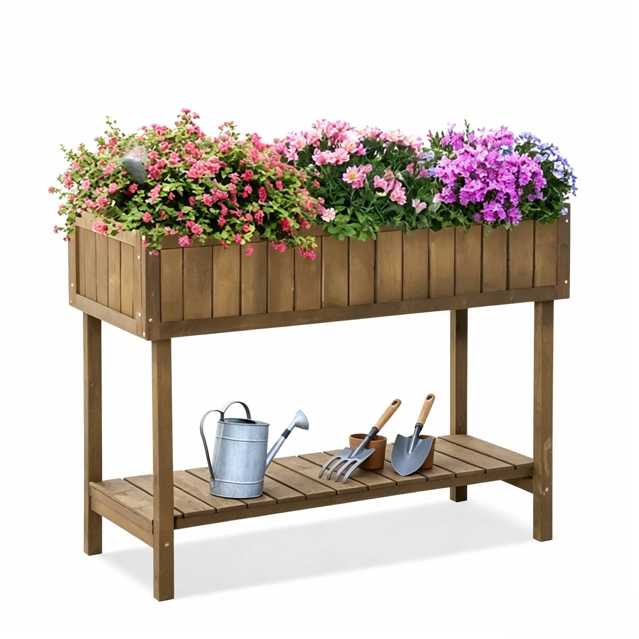 ComfortXL - Carré potager surélevé en bois de sapin pour jardinage debout avec étagère 110 x 56 x 76 cm - ComfortXL Outdoor Living - Image 5
