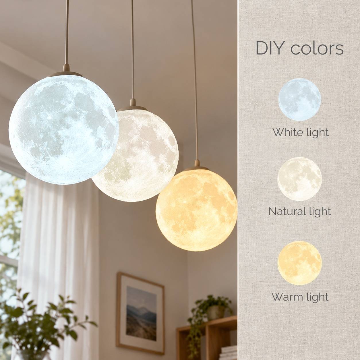 Suspension Plafond Luminaire Lune 3D Abat-jour pour Salon Chambre - Image 3