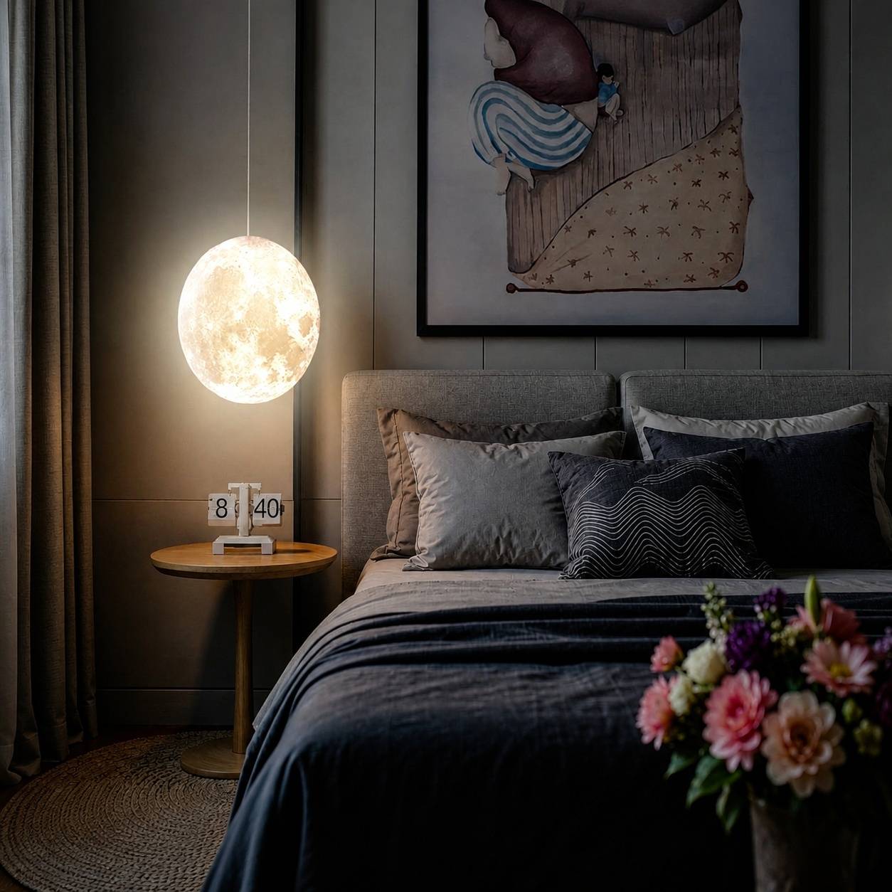 Suspension Plafond Luminaire Lune 3D Abat-jour pour Salon Chambre - Image 7