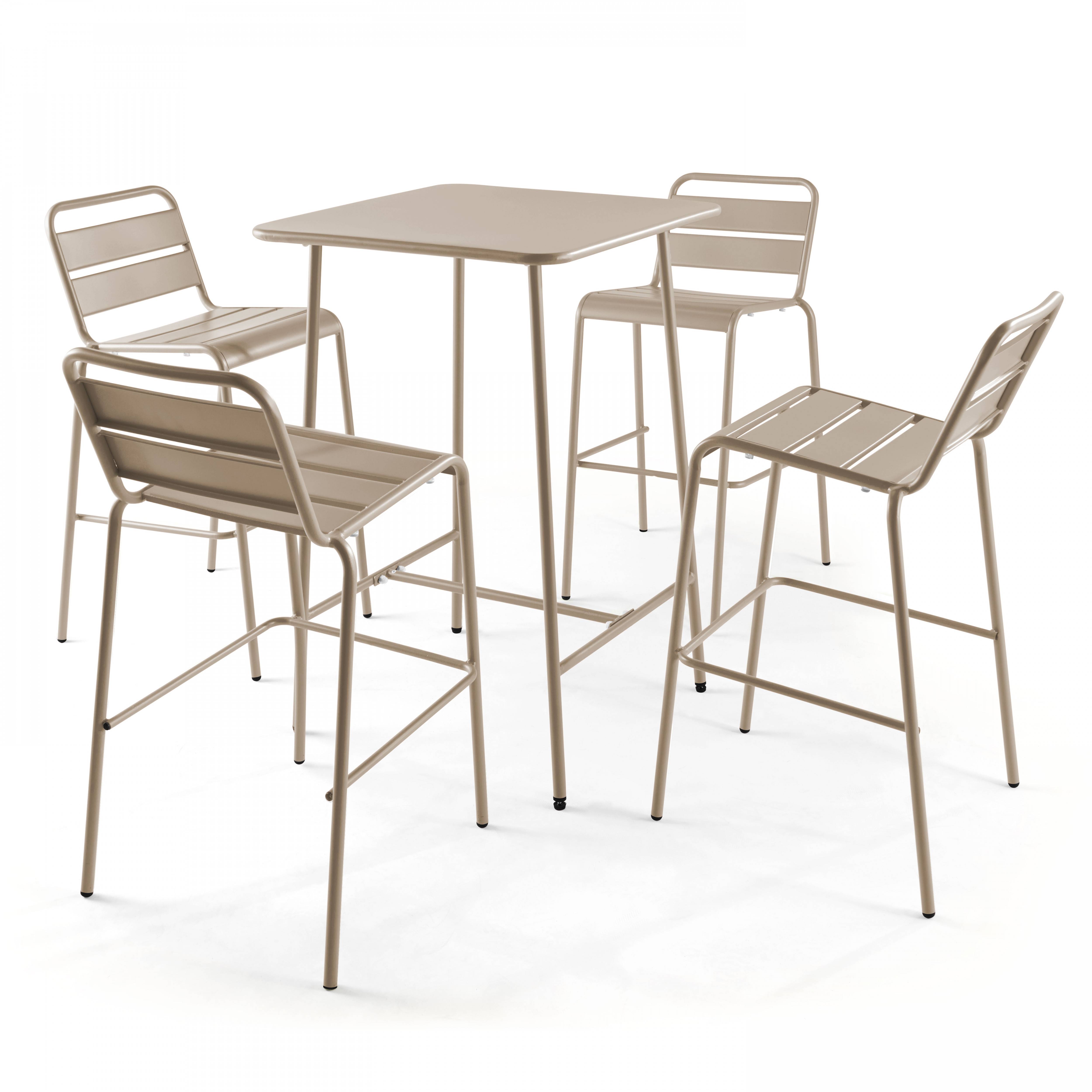 Oviala - Ensemble table de bar et 4 chaises hautes en métal taupe Palavas - Oviala - Image 1