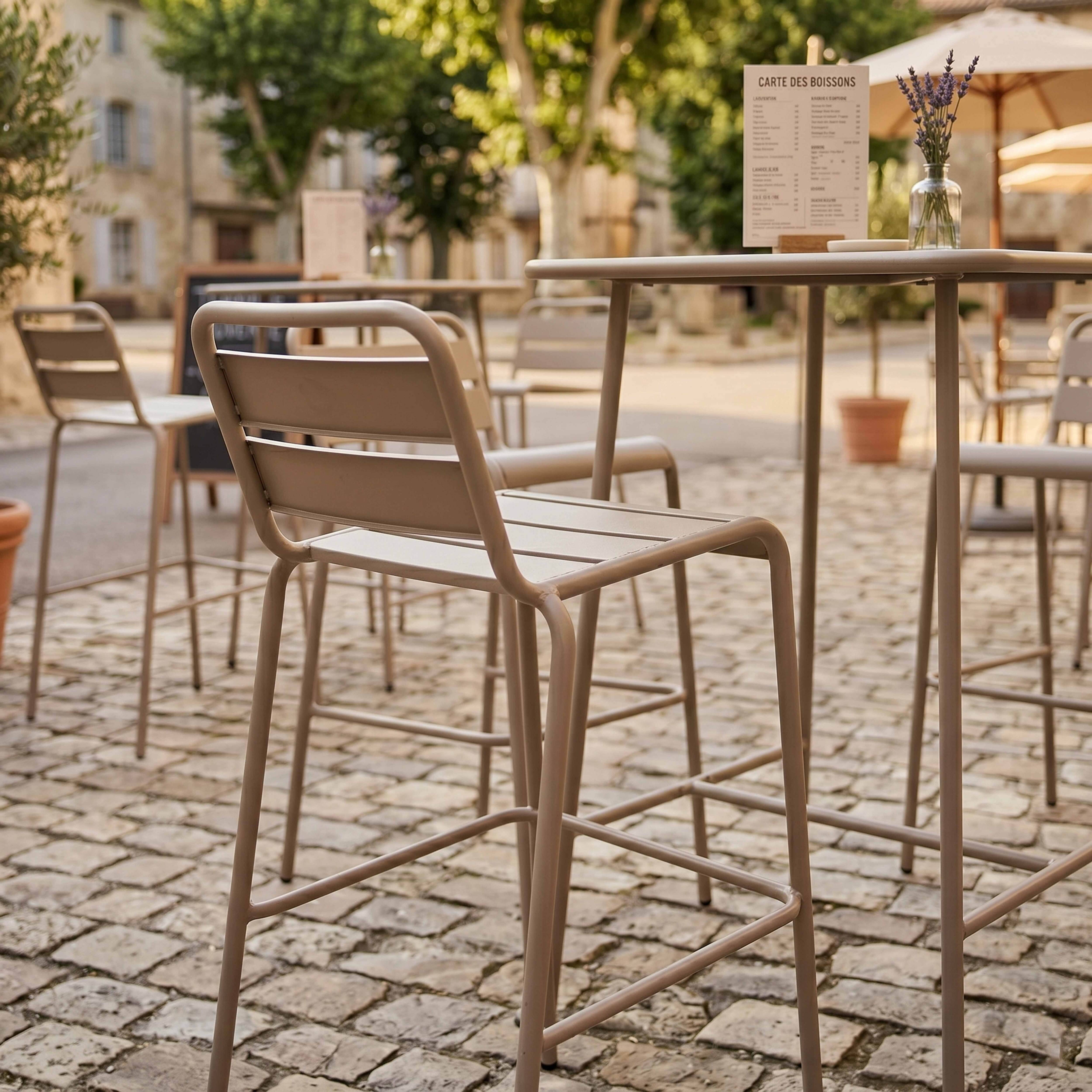 Oviala - Ensemble table de bar et 4 chaises hautes en métal taupe Palavas - Oviala - Image 5