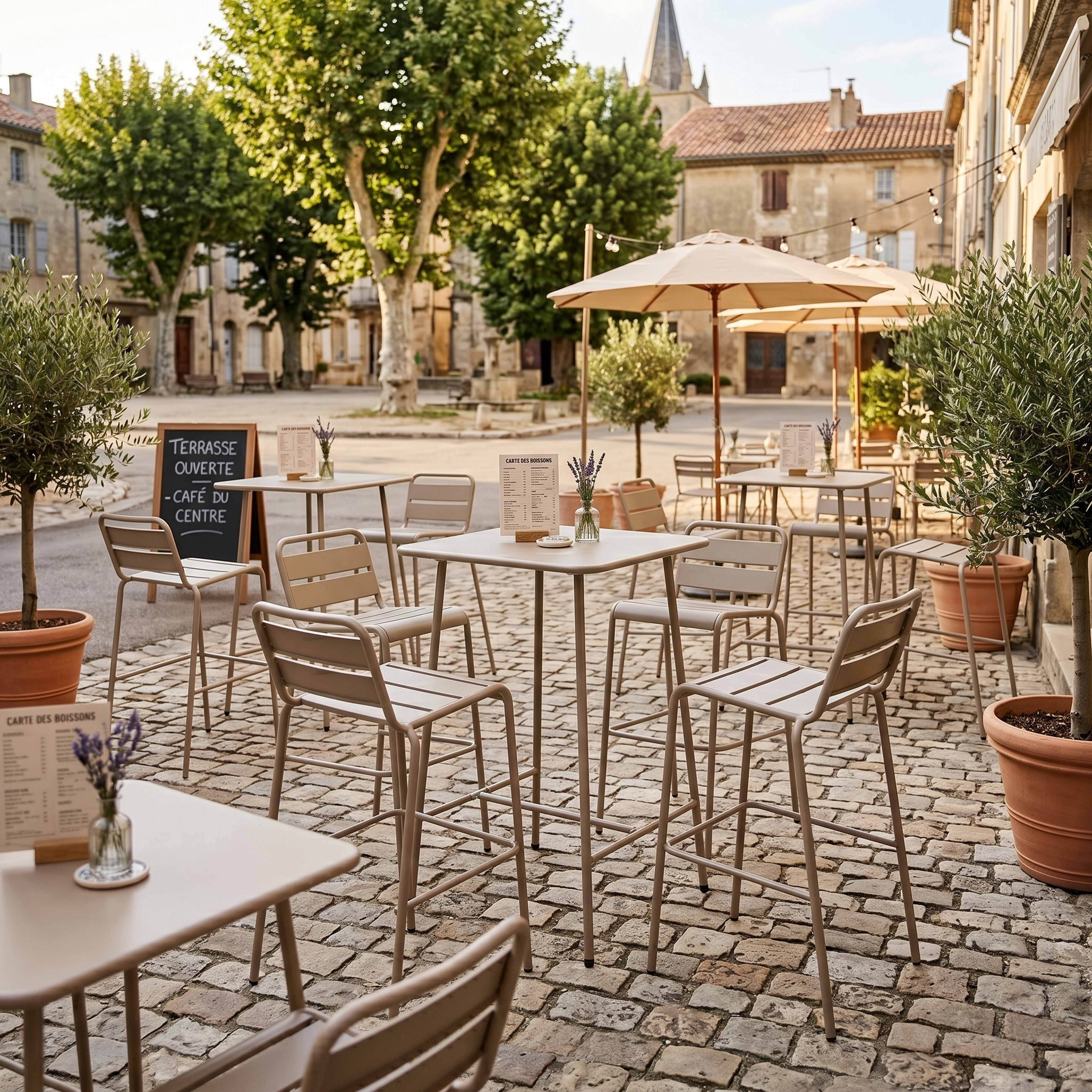 Oviala - Ensemble table de bar et 4 chaises hautes en métal taupe Palavas - Oviala - Image 4