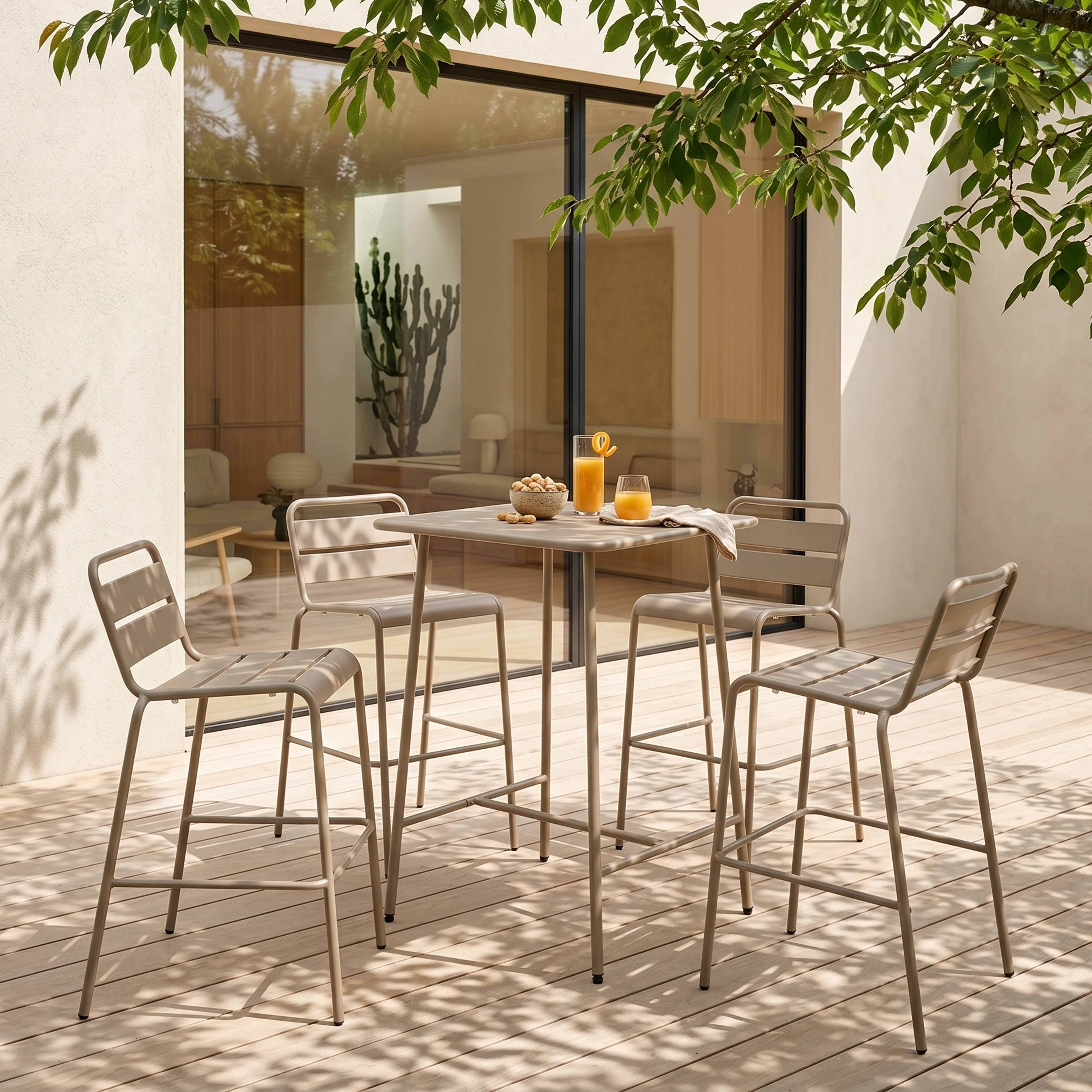 Oviala - Ensemble table de bar et 4 chaises hautes en métal taupe Palavas - Oviala - Image 2