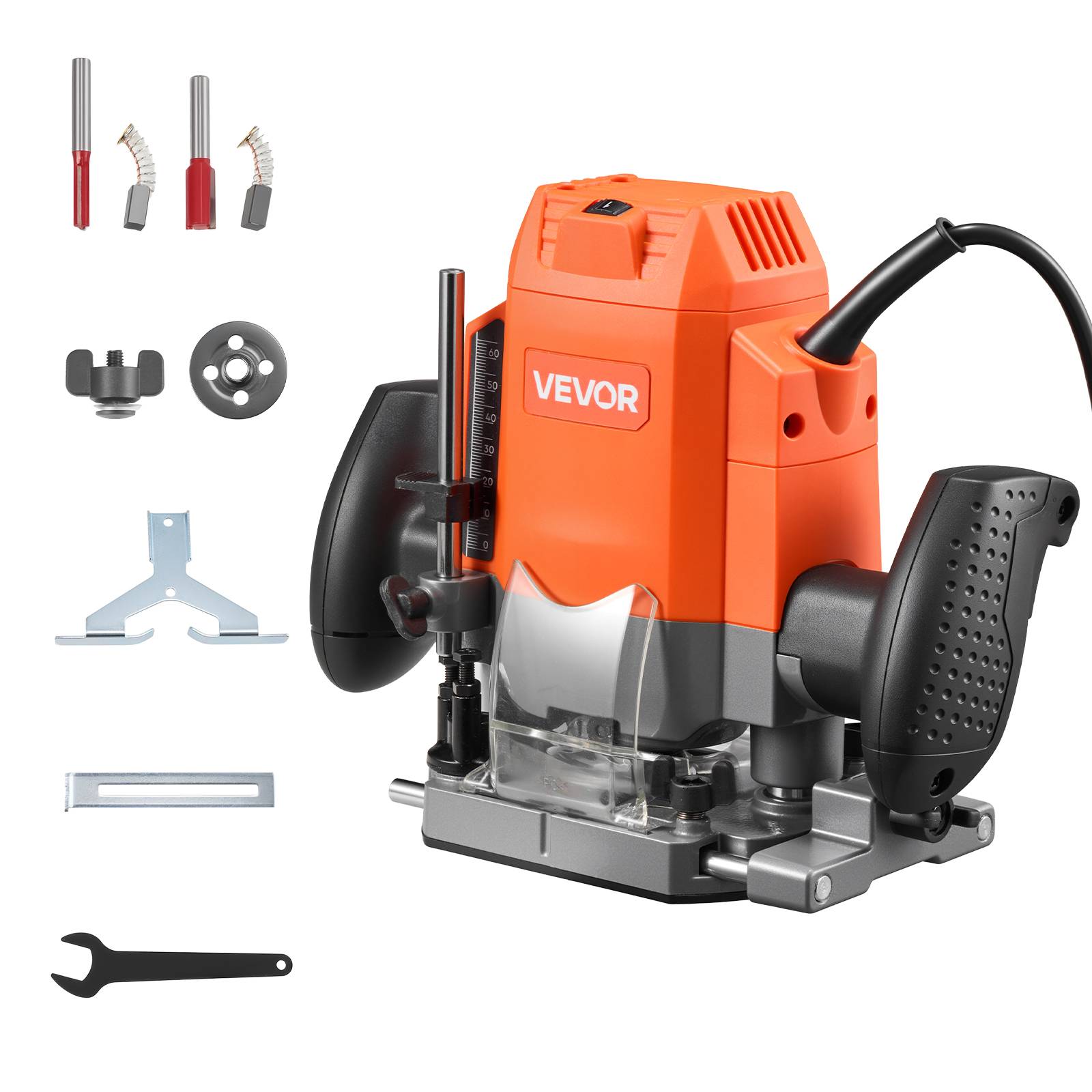 Vevor - VEVOR Défonceuse bois 1200 W, 6 vitesses, base plongeante, démarrage progressif, guide parallèle, capot anti-poussière, filaire