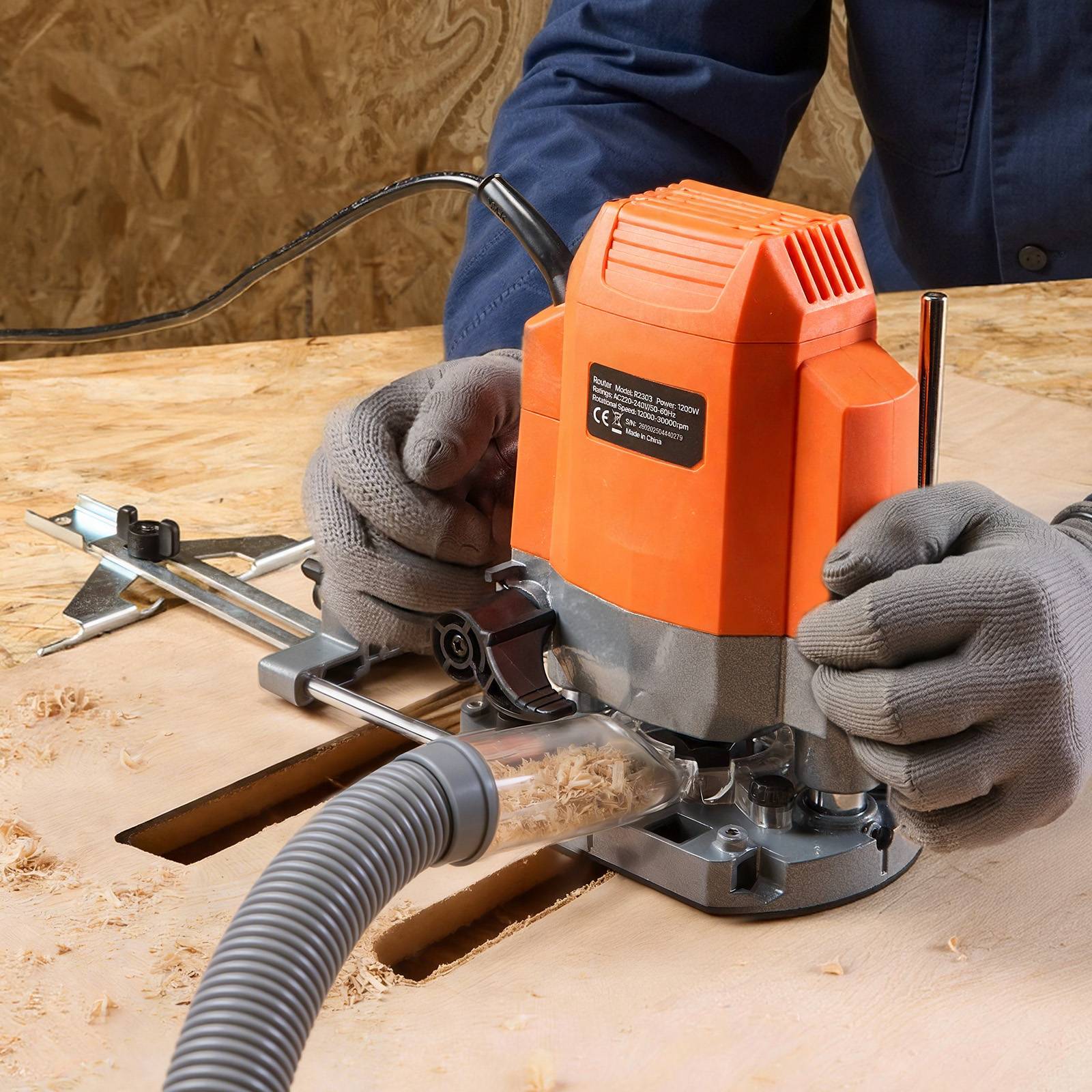 Vevor - VEVOR Défonceuse bois 1200 W, 6 vitesses, base plongeante, démarrage progressif, guide parallèle, capot anti-poussière, filaire - Image 8