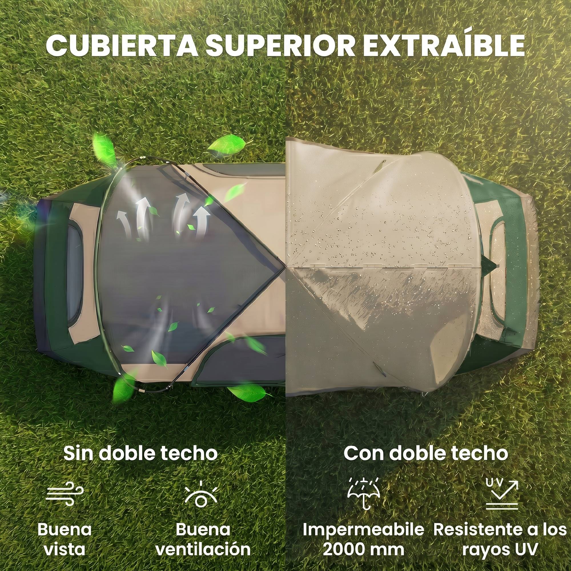 Tente pliable à 2 pièces avec sac de transport étanche, 450 x 215 x 180 cm, vert olive et marron - Image 6