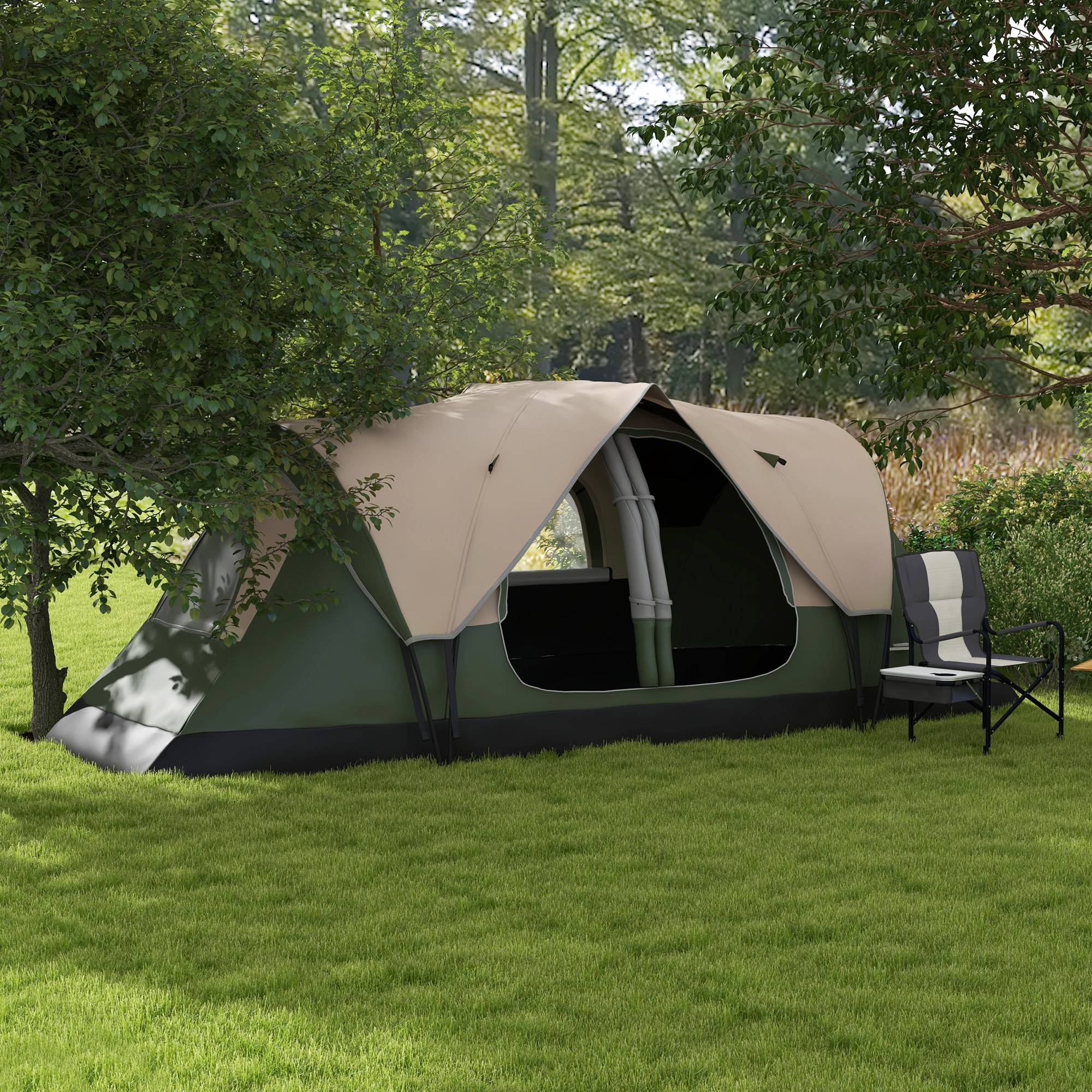Tente pliable à 2 pièces avec sac de transport étanche, 450 x 215 x 180 cm, vert olive et marron - Image 4