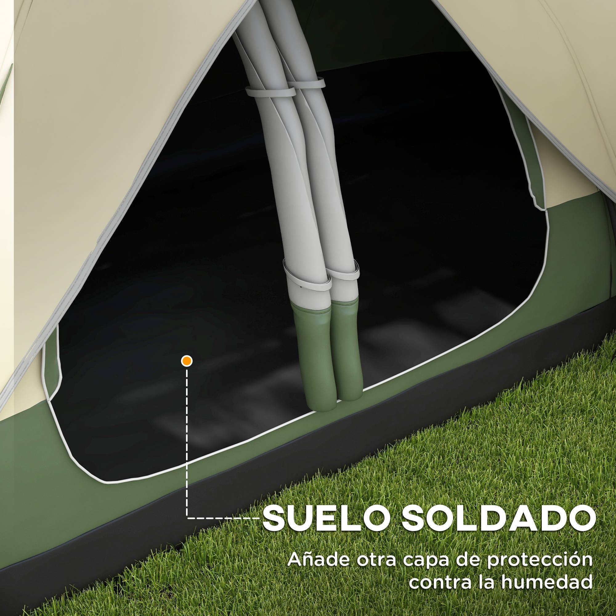 Tente pliable à 2 pièces avec sac de transport étanche, 450 x 215 x 180 cm, vert olive et marron - Image 8