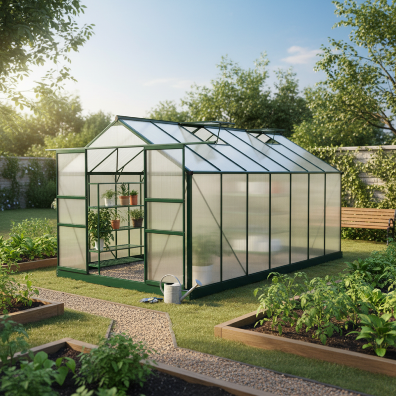 Serre de jardin 13,2m² polycarbonate 4mm avec embase aluminium Green Protect verte - Image 1