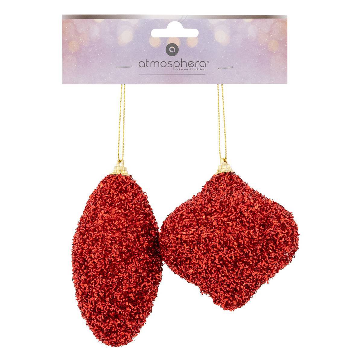Atmosphera - Lot de 2 boules de Noël goutte rouge D. 11 cm - Feeric Lights & Christmas - Image 2