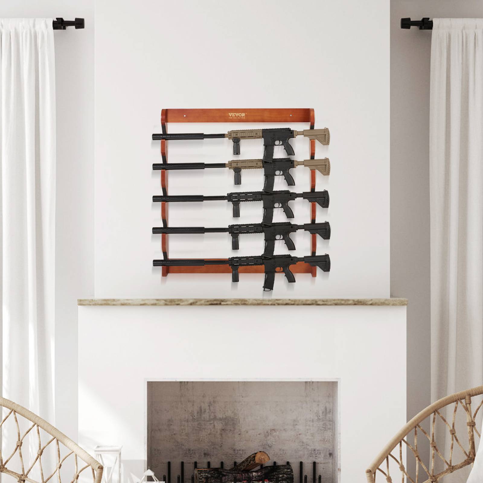 Vevor - VEVOR Support mural arme à feu, bois, 5 fusils. Charge 60 kg, rembourrage. - Image 8