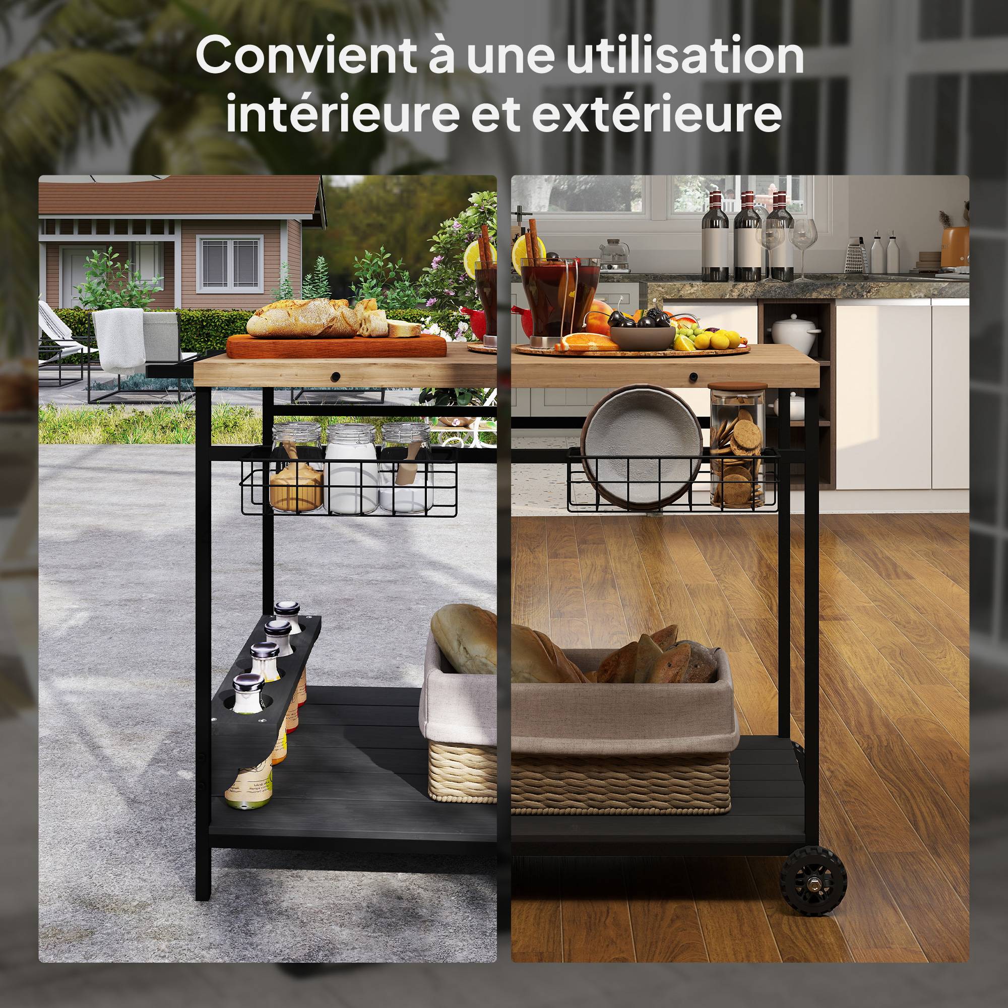 ComfortXL - Desserte de jardin bois et acier 97,5 x 65 x 81 cm service plancha barbecue - ComfortXL Outdoor Living - Image 8