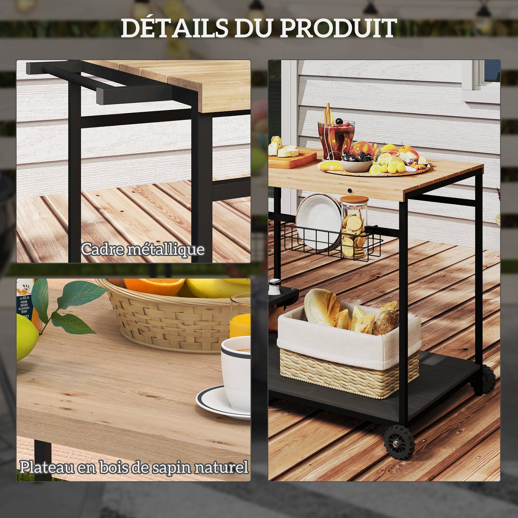 ComfortXL - Desserte de jardin bois et acier 97,5 x 65 x 81 cm service plancha barbecue - ComfortXL Outdoor Living - Image 7