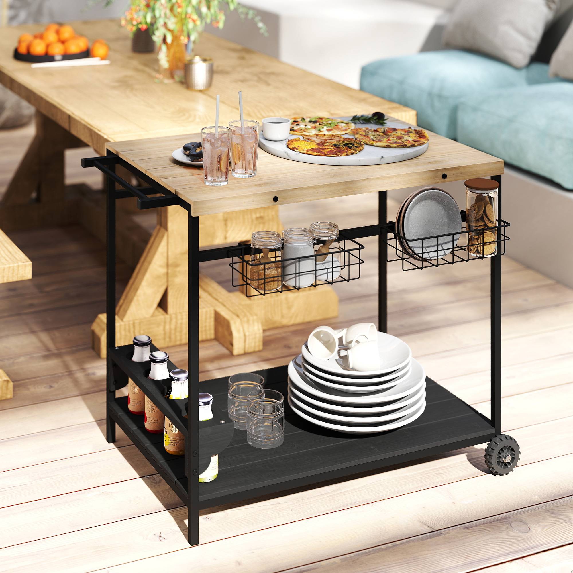 ComfortXL - Desserte de jardin bois et acier 97,5 x 65 x 81 cm service plancha barbecue - ComfortXL Outdoor Living - Image 2