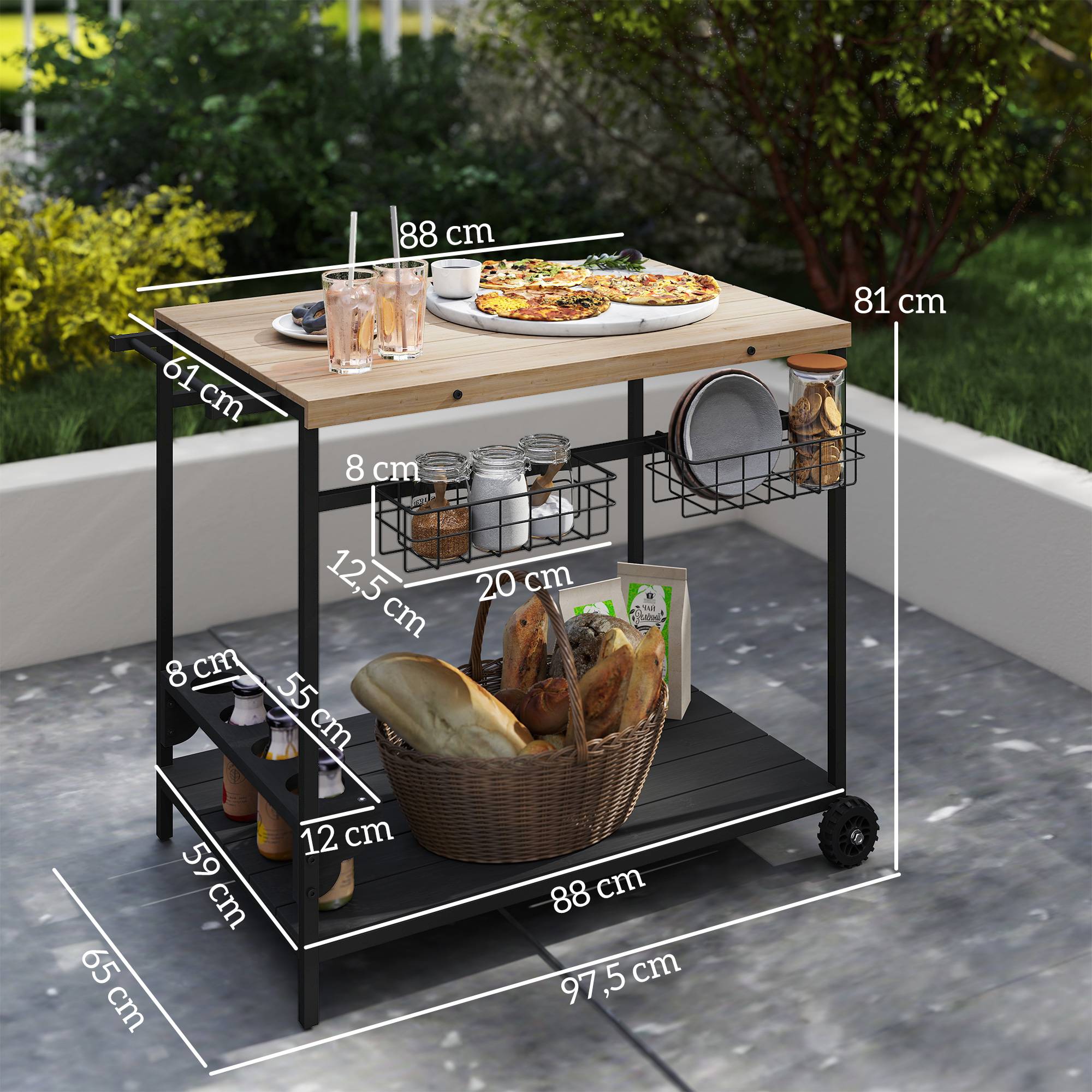 ComfortXL - Desserte de jardin bois et acier 97,5 x 65 x 81 cm service plancha barbecue - ComfortXL Outdoor Living - Image 4