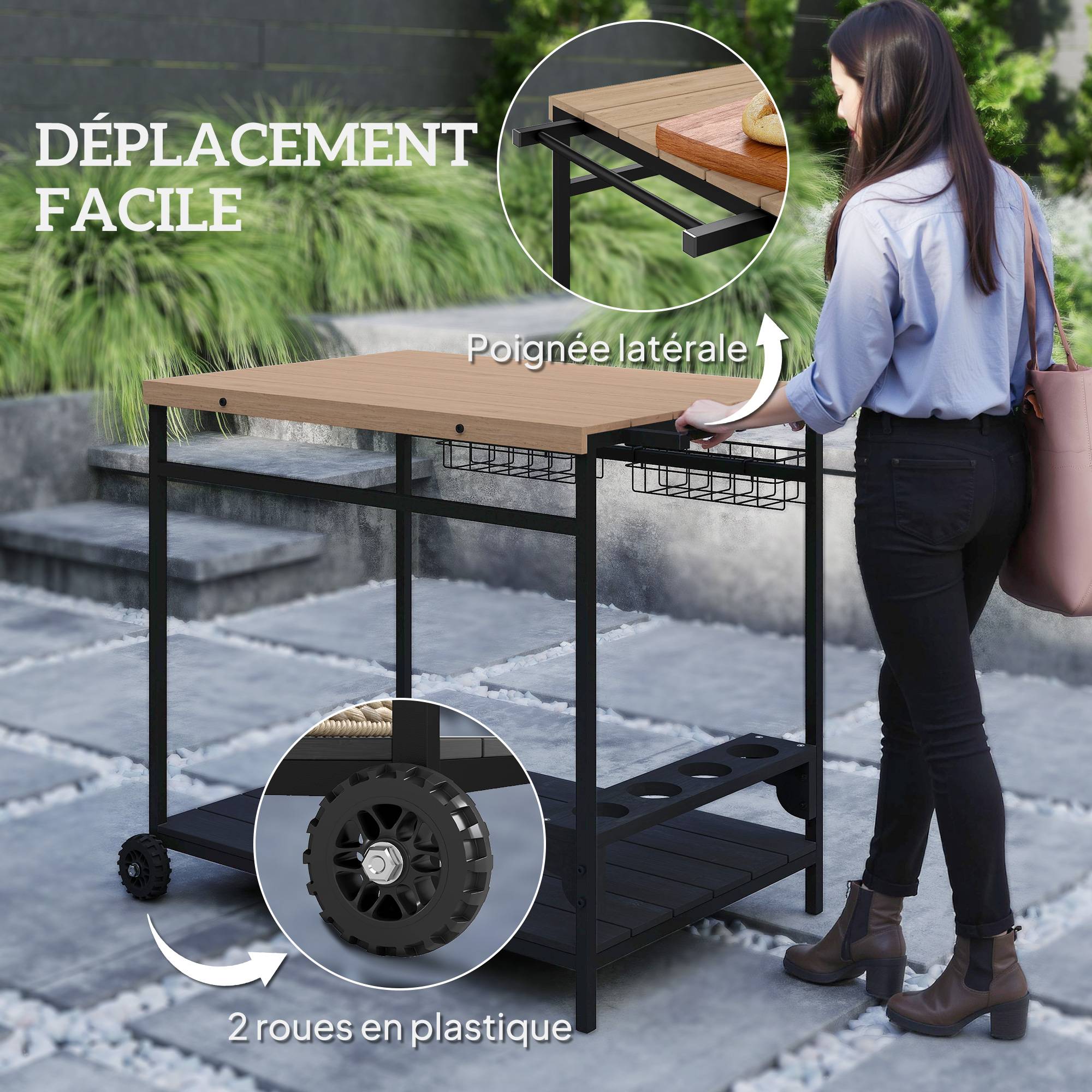 ComfortXL - Desserte de jardin bois et acier 97,5 x 65 x 81 cm service plancha barbecue - ComfortXL Outdoor Living - Image 6