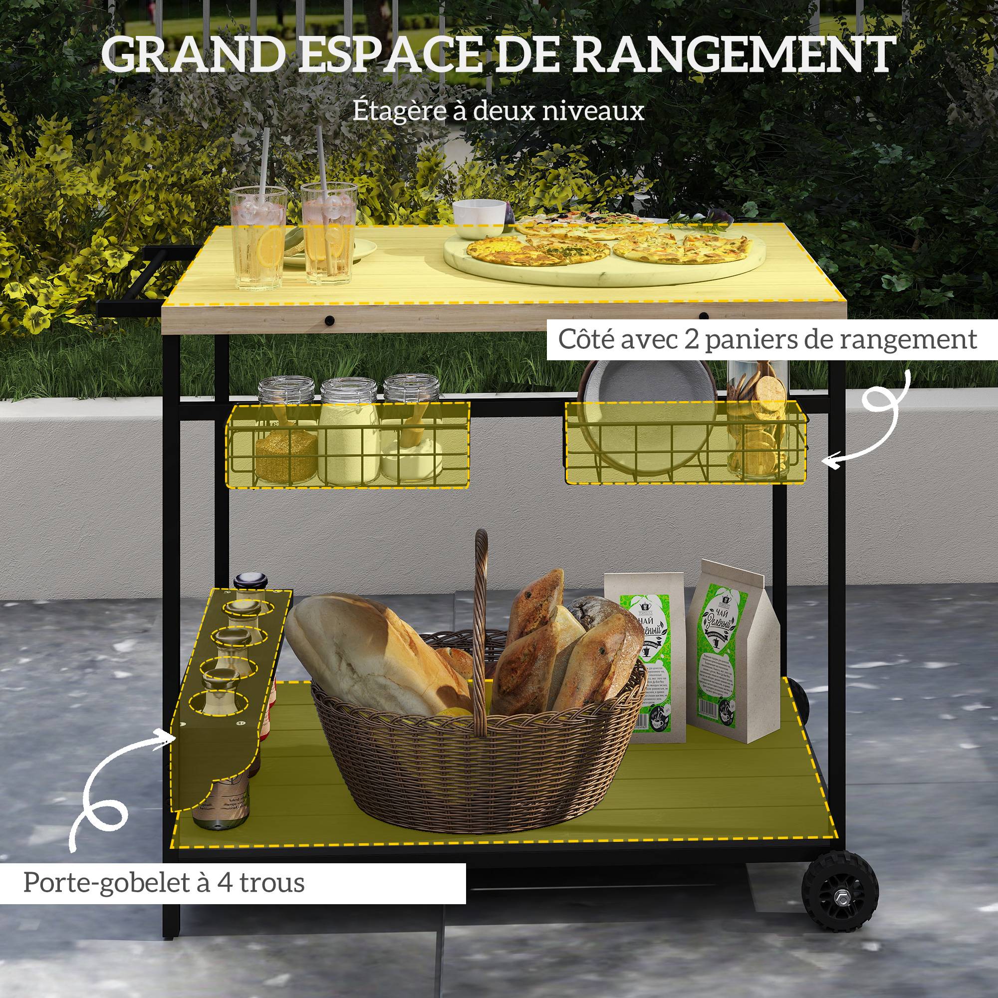 ComfortXL - Desserte de jardin bois et acier 97,5 x 65 x 81 cm service plancha barbecue - ComfortXL Outdoor Living - Image 5
