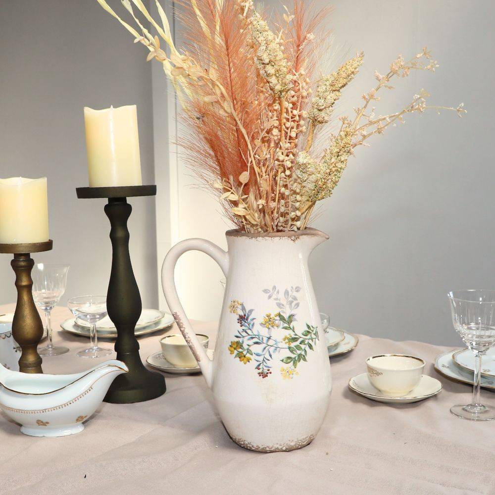 Pichet vase en céramique beige 20 x 14 x 25 cm Chemin de campagne - Image 2