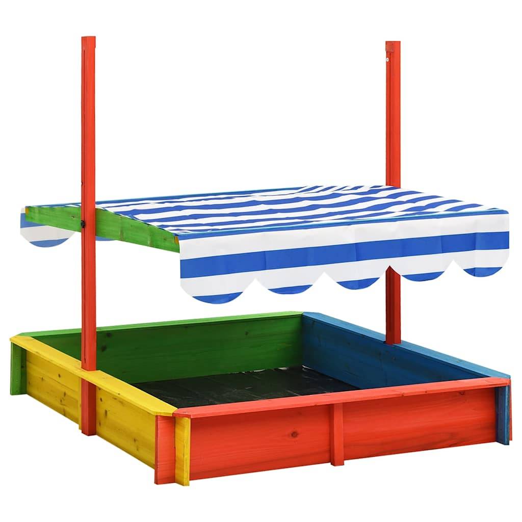 Bac à sable - Maison de jeu pour enfants avec toit réglable Bois de sapin Multicolore UV50 - Image 4