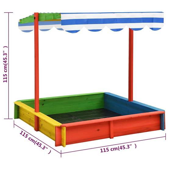 Bac à sable - Maison de jeu pour enfants avec toit réglable Bois de sapin Multicolore UV50 - Image 7