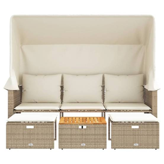 Ensemble Canapé 3 Places à Auvent en Résine Tressée Beige et Table en Bois d'Acacia Dur – ComfortXL Outdoor Living - Image 4