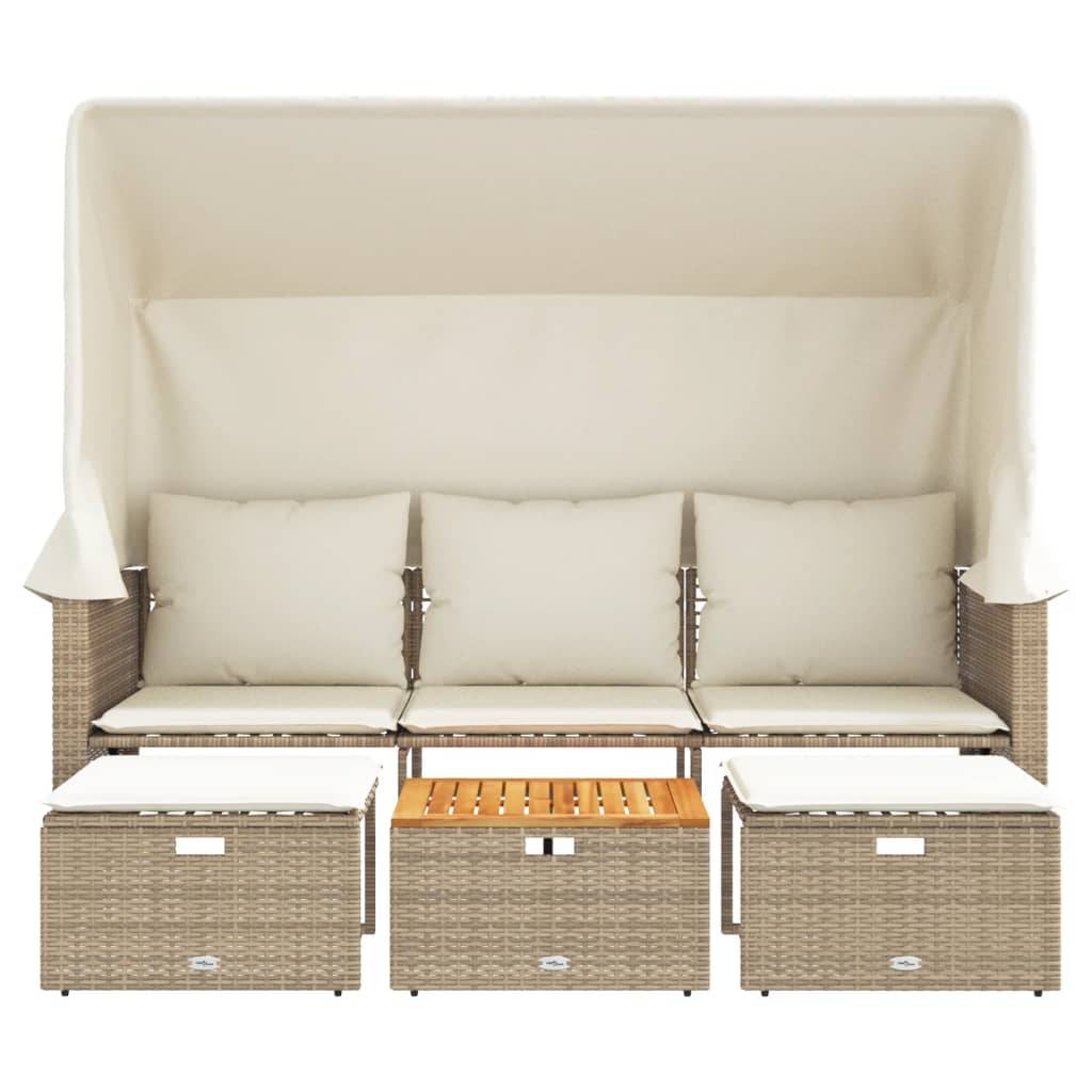 Ensemble Canapé 3 Places à Auvent en Résine Tressée Beige et Table en Bois d'Acacia Dur – ComfortXL Outdoor Living - Image 4