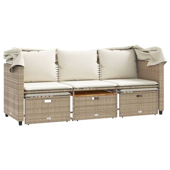 Ensemble Canapé 3 Places à Auvent en Résine Tressée Beige et Table en Bois d'Acacia Dur – ComfortXL Outdoor Living - Image 7