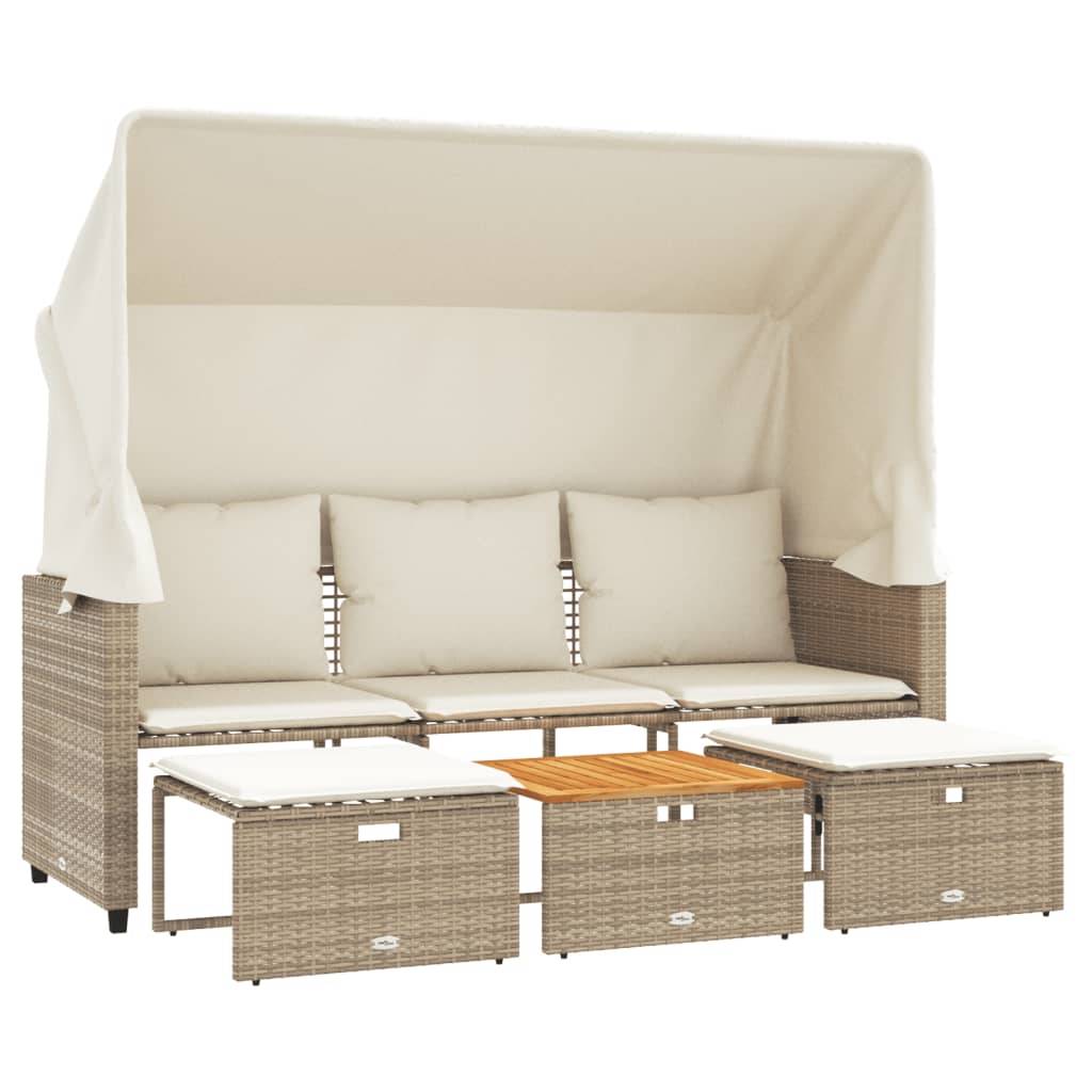 Ensemble Canapé 3 Places à Auvent en Résine Tressée Beige et Table en Bois d'Acacia Dur – ComfortXL Outdoor Living - Image 2