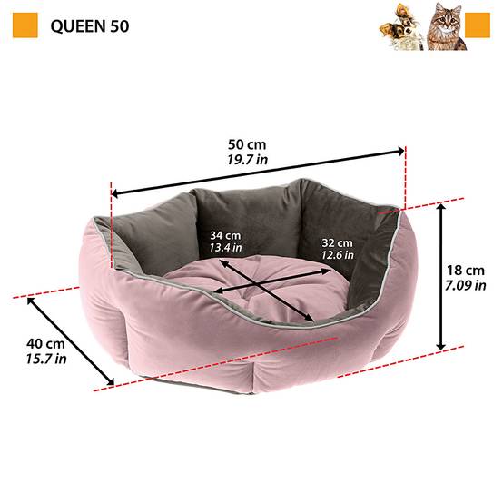 Ferplast - Ferplast Divan pour chats et chiens QUEEN 50 con coussin, couchage rembourré pour animaux, double-face, velours doux, lavable, 50x40x18, rose - Image 2