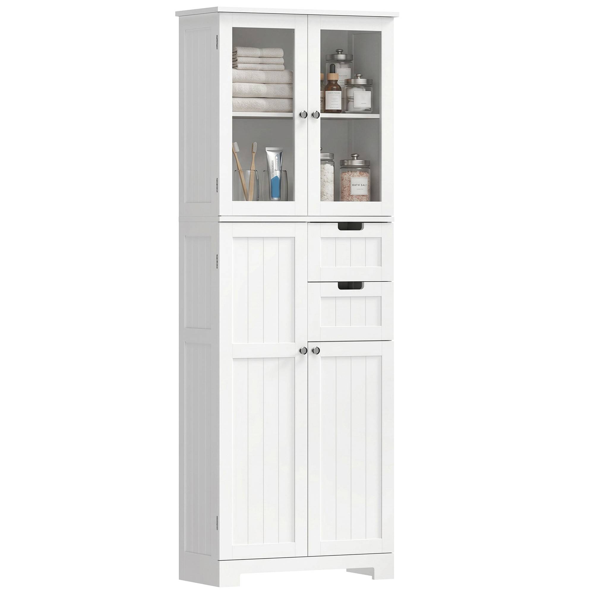 Sans Marque - Meuble salle bain haut 4 Portes 2 Tiroirs 60x30x170cm Blanc - Image 1