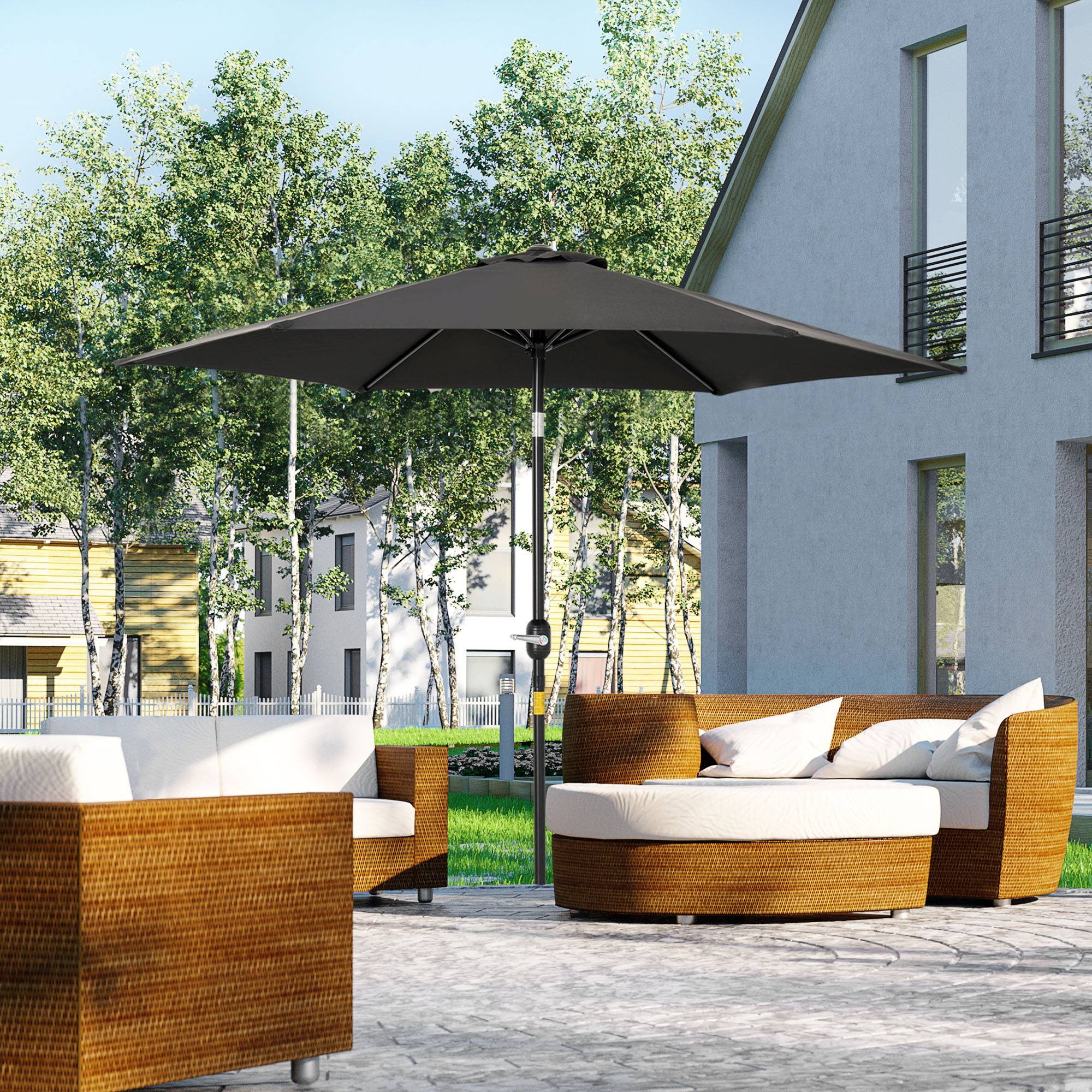 Parasol droit parasol inclinable de jardin manivelle toile polyester haute densité 180 g/m² Ø2,6 x 2,35 m aluminium noir - Image 4