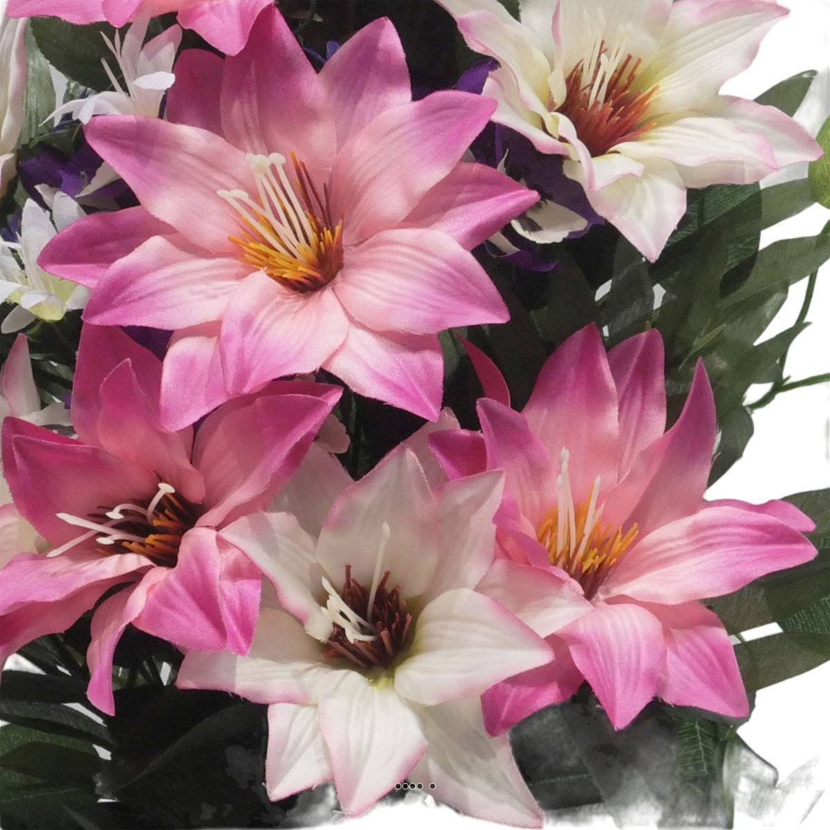 Artificielles - Jardinière Zinc dahlia, Rose, Mini fleurs, Pensée et Ficus Rose artificiels pour la Toussaint - couleur: Rose 715 - Image 3