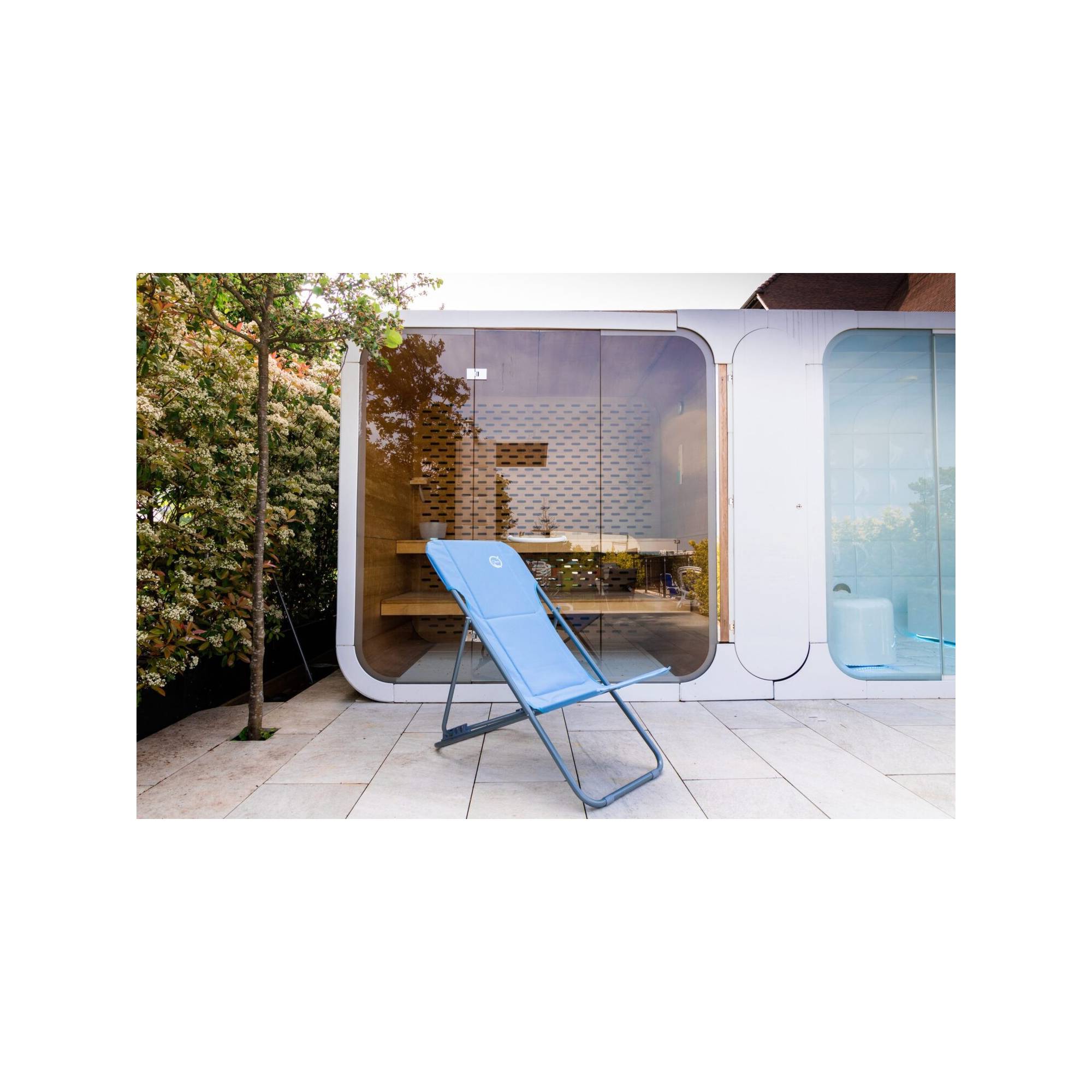 Lot de 2 chiliennes de jardin pliables - 4 positions - O'Sun - Bleu - Dimensions : 96 x 55 x 98 cm - Image 2