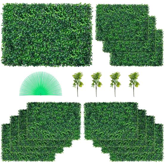 VEVOR Panneaux buis artificiels, 12 pièces, 24x16 po, UV, haie réaliste. - Image 1