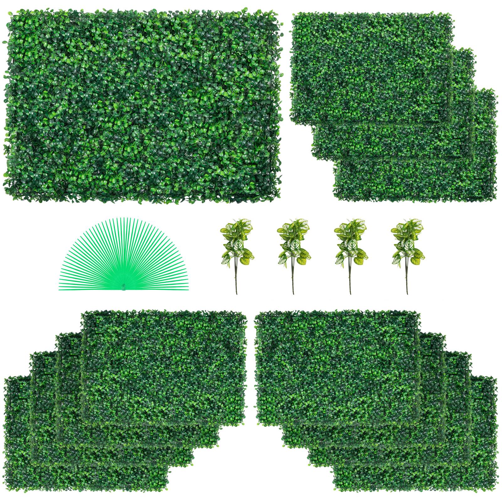 VEVOR Panneaux buis artificiels, 12 pièces, 24x16 po, UV, haie réaliste. - Image 1